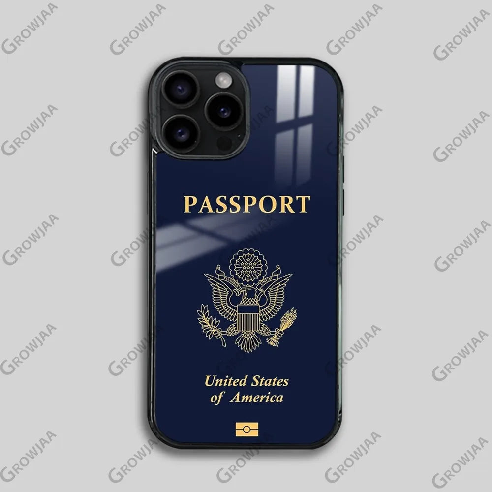 United States passport Pattern Phone Case For iPhone 16 15 14 13 12 11 Pro Max Plus Mini Magsafe Mirror Wireless Magnetic Funda