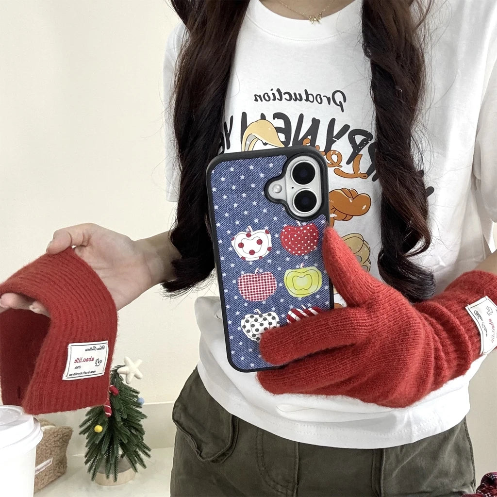 Funny Cartoon Fruit Pattern Stars Denim Matte Shockproof Protective Phone Cover Case for iPhone 16 15 14 13 Pro Max