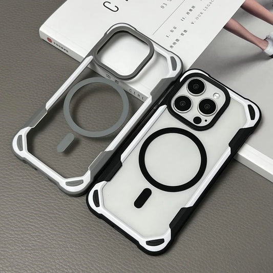 Hit Color Anti-fall MagSafe Phone Case for iPhone 16 15pro max 15 14 Pro 13 12 Wireless Charging Hard Acrylic Shockproof Cover