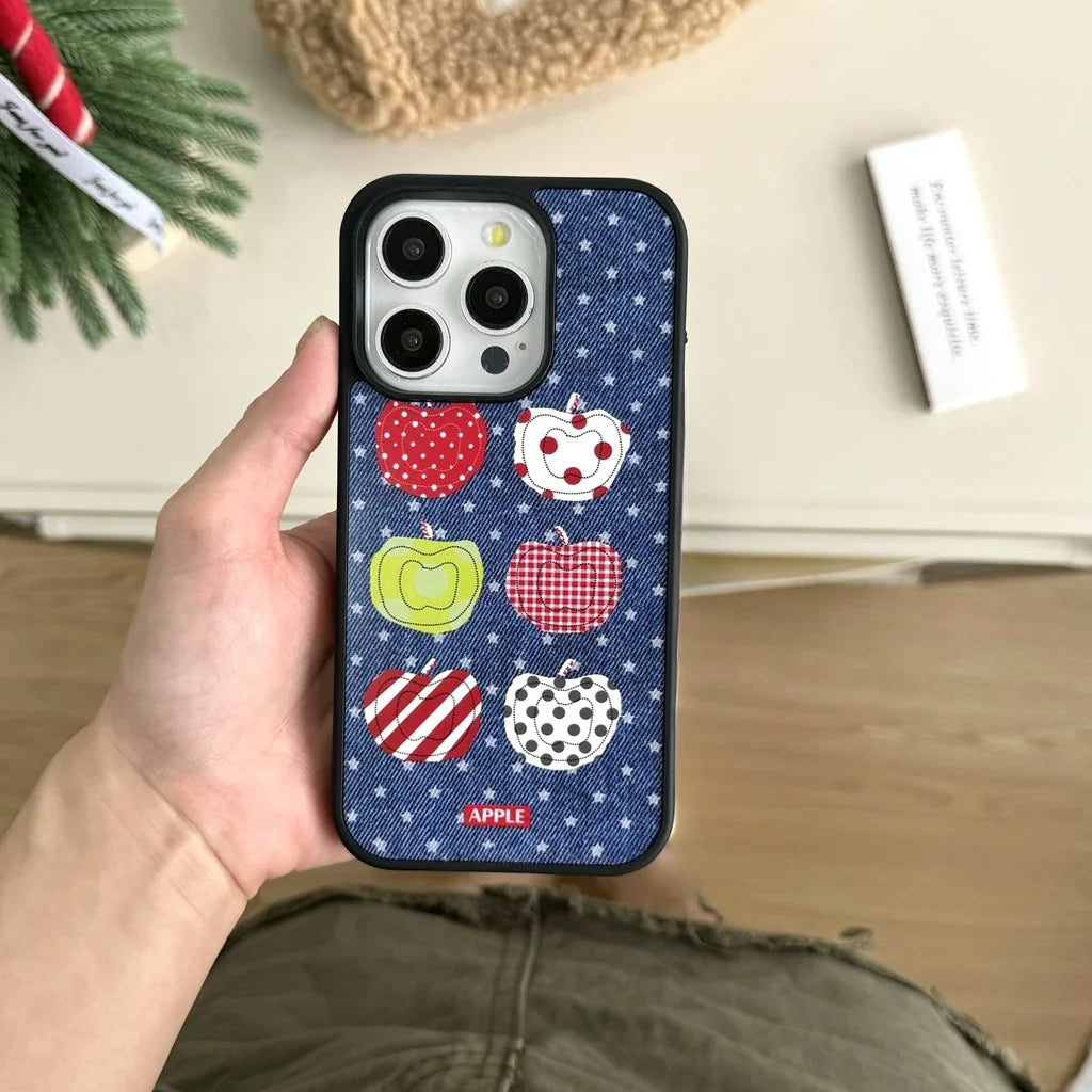 Funny Cartoon Fruit Pattern Stars Denim Matte Shockproof Protective Phone Cover Case for iPhone 16 15 14 13 Pro Max