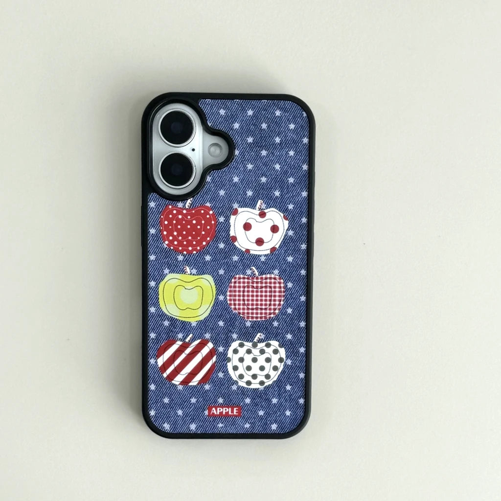 Funny Cartoon Fruit Pattern Stars Denim Matte Shockproof Protective Phone Cover Case for iPhone 16 15 14 13 Pro Max