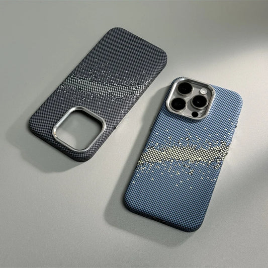 Ultrathin Carbon Fibre Starry MagSafe Phone Case for iPhone 16 15pro max 15 14 Pro 13 Wireless Charging Alloy Lens Hard PC Cover