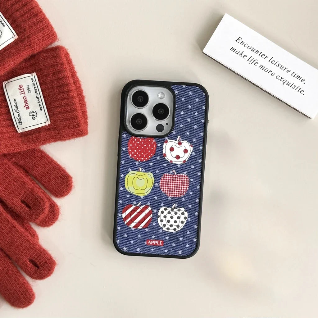 Funny Cartoon Fruit Pattern Stars Denim Matte Shockproof Protective Phone Cover Case for iPhone 16 15 14 13 Pro Max