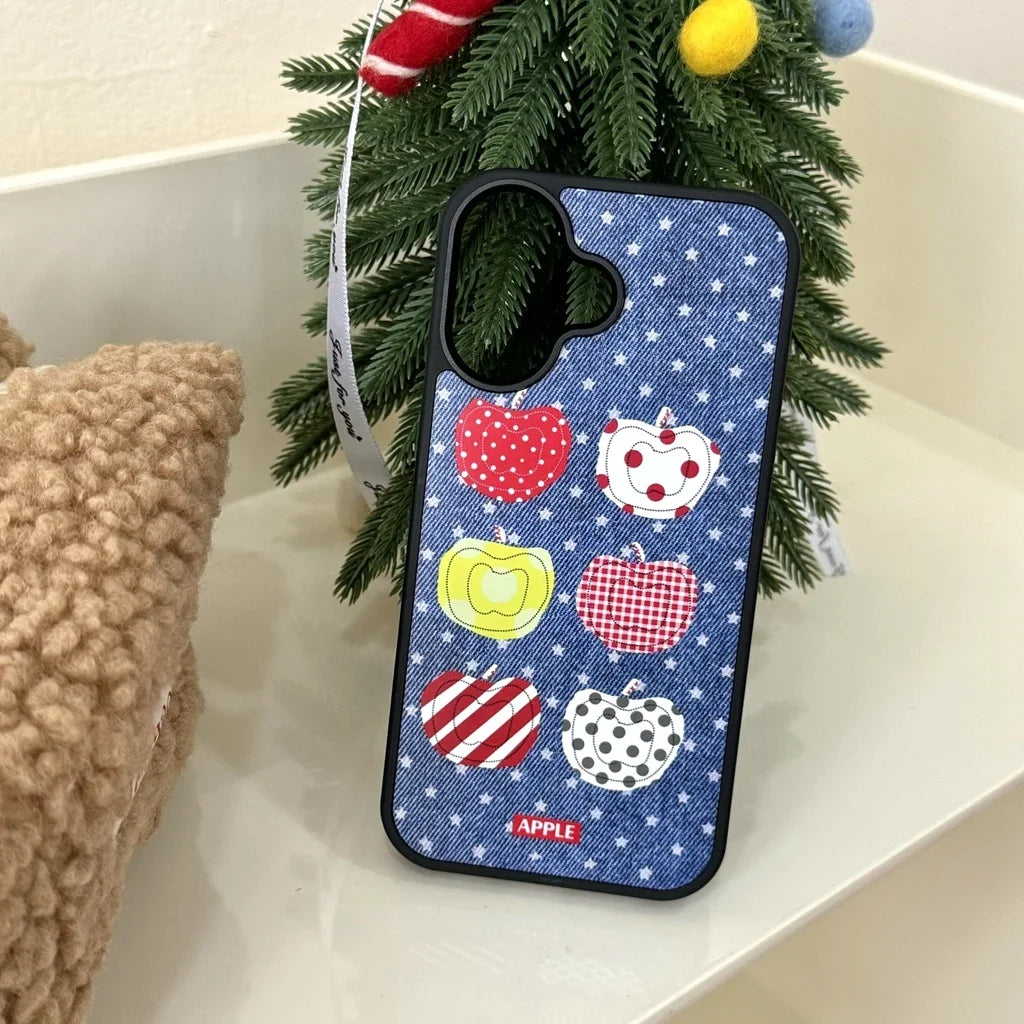 Funny Cartoon Fruit Pattern Stars Denim Matte Shockproof Protective Phone Cover Case for iPhone 16 15 14 13 Pro Max