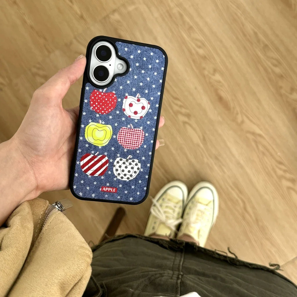 Funny Cartoon Fruit Pattern Stars Denim Matte Shockproof Protective Phone Cover Case for iPhone 16 15 14 13 Pro Max