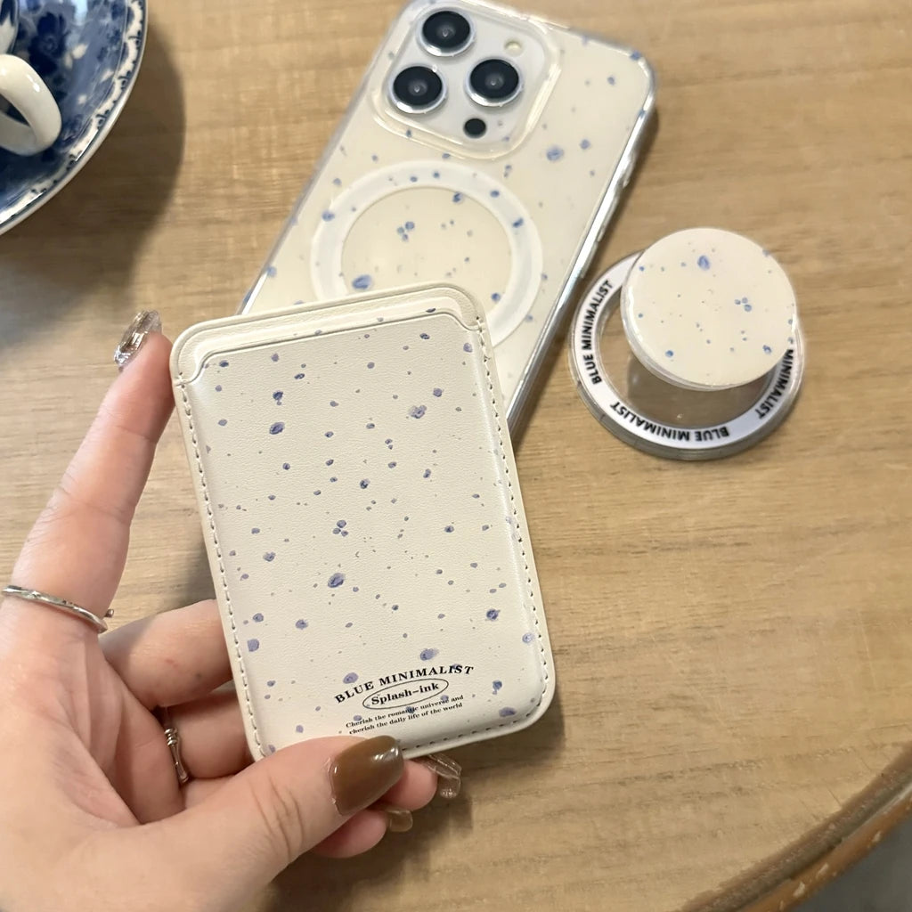 Blue Ink Dots Card Holder With Holder Phone Cover Case for iPhone 16 15 14 13 12 Pro Max