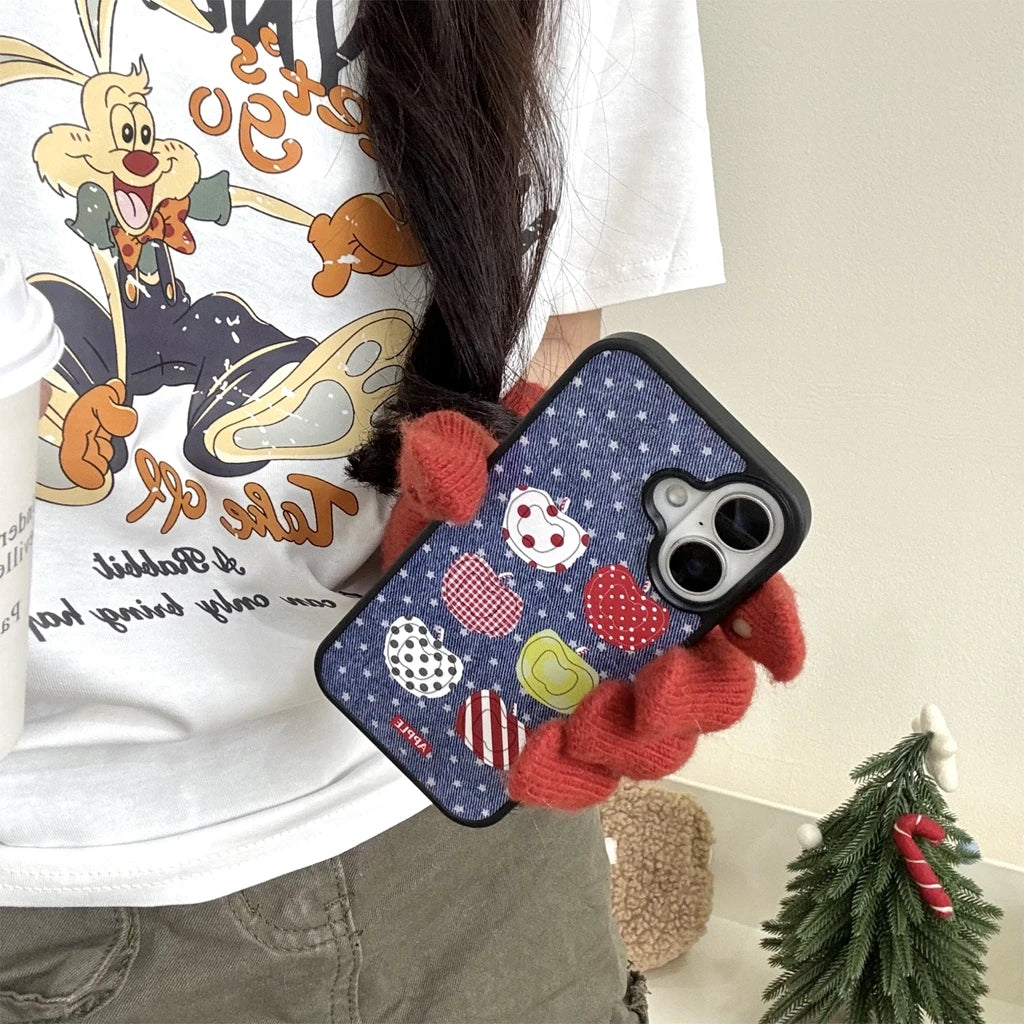 Funny Cartoon Fruit Pattern Stars Denim Matte Shockproof Protective Phone Cover Case for iPhone 16 15 14 13 Pro Max