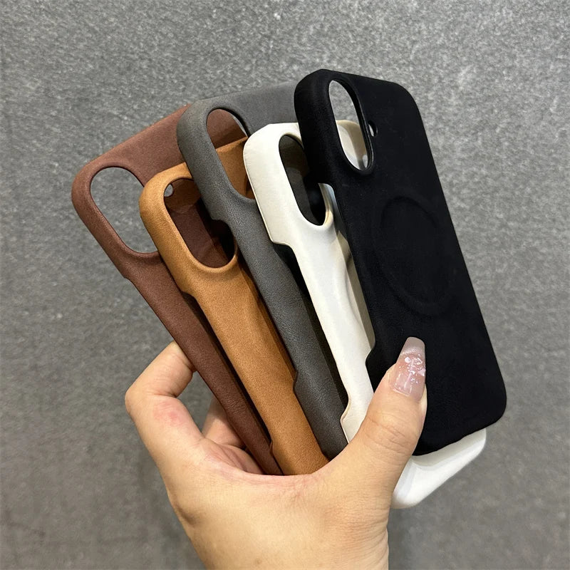 For Magsafe Wireless Charging Cases for iphone 16 15 14 13pro 12 15Pro Max Solid Color Matte PU Leather Case Magnetic Back Cover