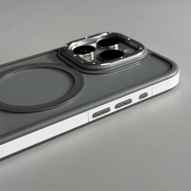 Alloy Lens Bumper Shockproof MagSafe Phone Case for iPhone 15 16pro max 16 14 Pro 13 Wireless Charging Transparent Hard PC Cover